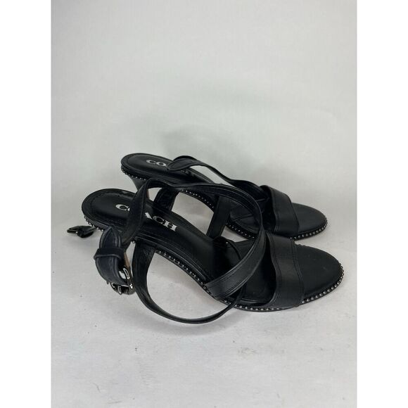 Coach Black Leather Open Toe Ankle Strap Heel Sandals Women Sz 7.5B US/38EU - Picture 3 of 13